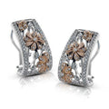 Two Tone Openwork Floral Crystal Huggie Earrings Jewelry view 1