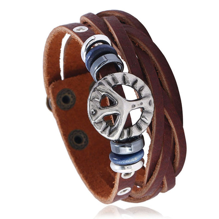 Vintage European American Style Genuine Cowhide Braided Men Leather Bracelet Fashion Jewelry