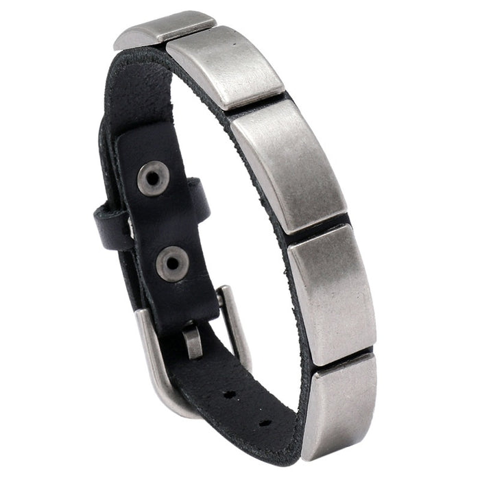 Men Vintage Cowhide Leather Bracelet Simple Punk Fashion Hip Hop Performance Accessory