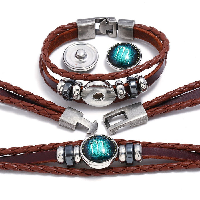 2018 New European American Minimalist Twelve Zodiac Couple Bracelet Vintage Braided Beaded DIY Cowhide Bracelet