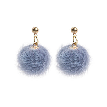 Soft Fuzzy Ball Gold Tone Stud Earrings in Six Colors