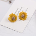 White Crocheted Daisy Flower Petite Small Stud Earrings view 3