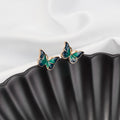 Blue Green Forest Butterfly Gold Rim Petite Stud Earrings view 1