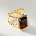 Gold Beaded Double Band Red Rectangular Stone Ring Alloy view 1