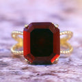 Gold Beaded Double Band Red Rectangular Stone Ring Alloy view 3
