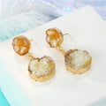 Gold Tone Double Round Druzy Drop Stud Earrings in Four Colors view 6