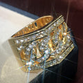 Gold Tone Wide Geometric Statement Ring with Clear Stones view 4