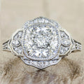 Silver Tone Ornate Halo Ring with Large Round Clear Stone view 1