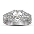 Silver Tone Filigree Heart Ring with Clear Stone Bands view 1