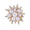White Pearl Cluster Sunburst Brooch With Crystal Rays view 1