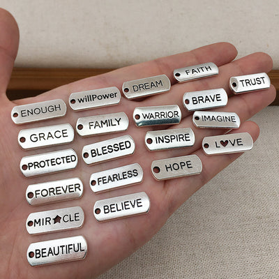 Printed detail graphic for the alphabet letter and tag charms