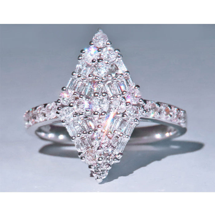 Marquise Shaped Cluster Ring With Tapered Pavé Band