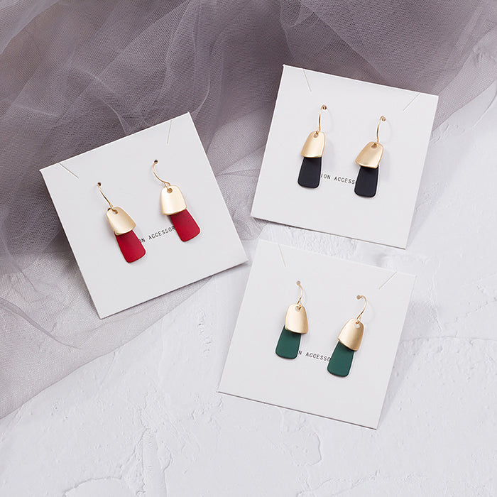 Gold Cap and Two Tone Color Panel Hook Drop Earrings