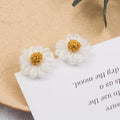White Crocheted Daisy Flower Petite Small Stud Earrings view 2