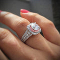 Silver Tone Round Halo Rings with Pink or Clear Center Stones view 2