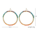 Gold Wire Wrapped Faceted Bead Large Hoop Earrings view 4