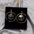 Clear Round Disc Gold Fleck Statement Hoop Dangle Earrings view 2