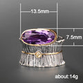 Purple Oval Cocktail Ring Two-Tone Silver Gold Bark Band view 2