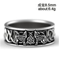Double Wolf Celtic Knot Wide Band Ring Antiqued Silver Tone view 4