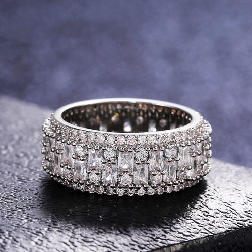 Rectangular Stone Three Row Wide Ring Metal Jewelry Design shown from an alternate angle