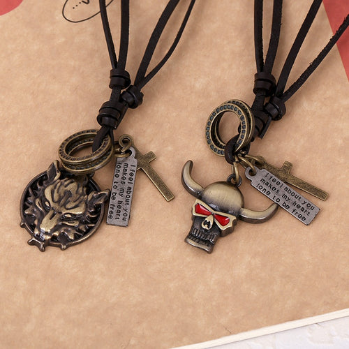 Ethnic Style Adjustable Sliding Cowhide Leather Necklace, Fashion Long Sweater Chain Accessory