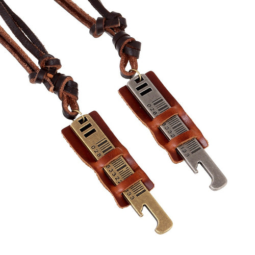 Men's Vintage Minimalist Cowhide Leather Necklace, Trendy Brown Long Sweater Chain