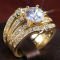 Three Piece Round Solitaire Crystal Ring Set in Two Tones view 3