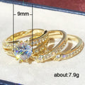 Three Piece Round Solitaire Crystal Ring Set in Two Tones view 5