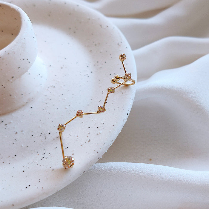 Gold-Tone Constellation Ear Climber Cuff Clear Rhinestone Stud