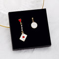 Red and Black Playing Card Clock Asymmetric Earrings view 3