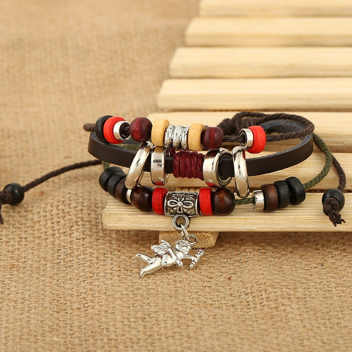 Antique Style Cupid Cowhide Leather Bracelet Korean Japanese Fashion Leather Accessory