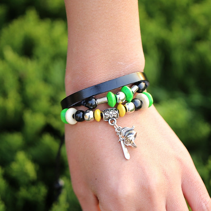 Korean Style Vintage Genuine Cowhide Beaded Bracelet For Men And Women Fashion Leather Bracelet