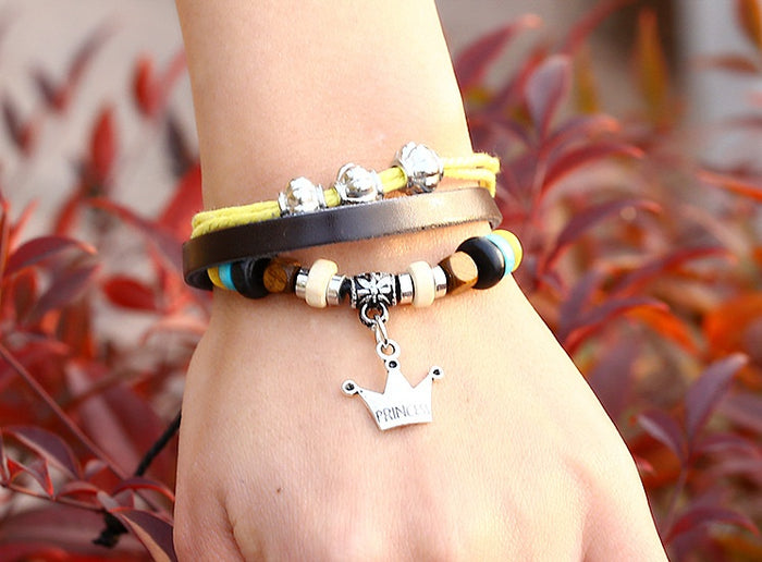 New Sweet Cute Crown Genuine Leather Bracelet, Fashion Versatile Women's Wrist Jewelry
