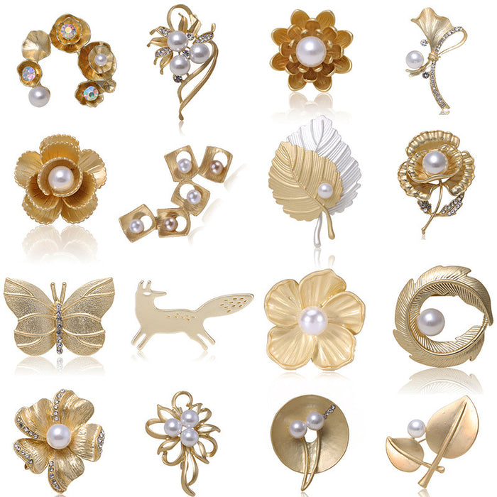 Matte Gold and Silver Tone Brooch Collection with 34 Designs