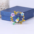 Enamel Bird Floral Wreath Brooch Red Yellow Green Birds view 8