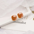Gold Rim Glossy Rounded Square Stud Earrings in Four Colors view 2