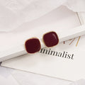 Gold Rim Glossy Rounded Square Stud Earrings in Four Colors view 3