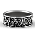 Double Wolf Celtic Knot Wide Band Ring Antiqued Silver Tone view 2