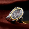 Oval Vintage Pattern Two Tone Statement Ring Jewelry Accessory view 2