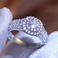 Silver Tone Round Halo Rings with Pink or Clear Center Stones view 3