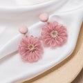Crochet Flower and Round Top Statement Stud Earrings view 2