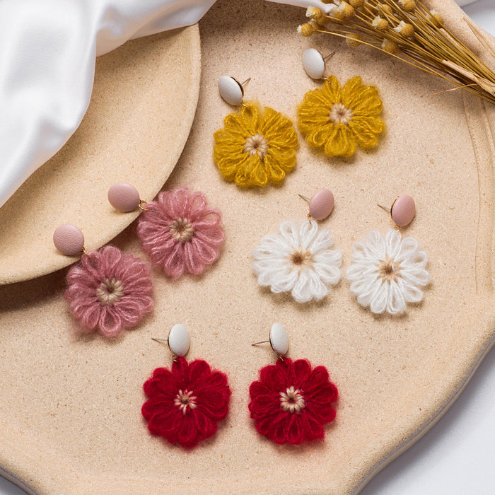 Crochet Flower and Round Top Statement Stud Earrings
