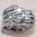 Three Piece Round Solitaire Crystal Ring Set in Two Tones view 2