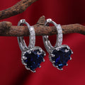Heart Stone Huggie Drop Earrings Nine Colors Silver Tone view 11