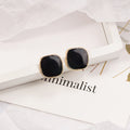 Gold Rim Glossy Rounded Square Stud Earrings in Four Colors view 4