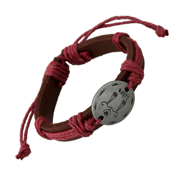 Vintage Braided Cowhide Leather Bracelet With 12 Zodiac Charms Adjustable Fashion Wristband