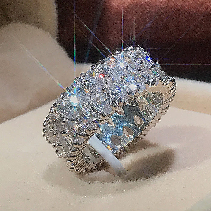 Triple-Row Marquise Clear Stone Eternity Ring In Silver Tone