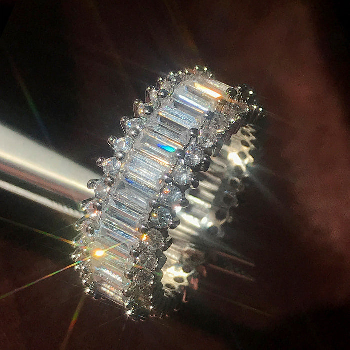 White Baguette Round Cubic Zirconia Full Eternity Ring