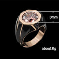 Rose Gold Tone Black Enamel Ring with Pale Pink Octagon Stone view 5