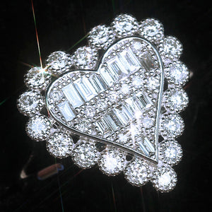 Silver-Tone Heart Cluster Ring, Brass Band with Cubic Zirconia